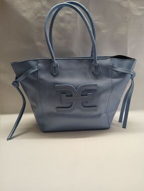 Sam Edelman Light Blue Leather Tote with Logo Applique